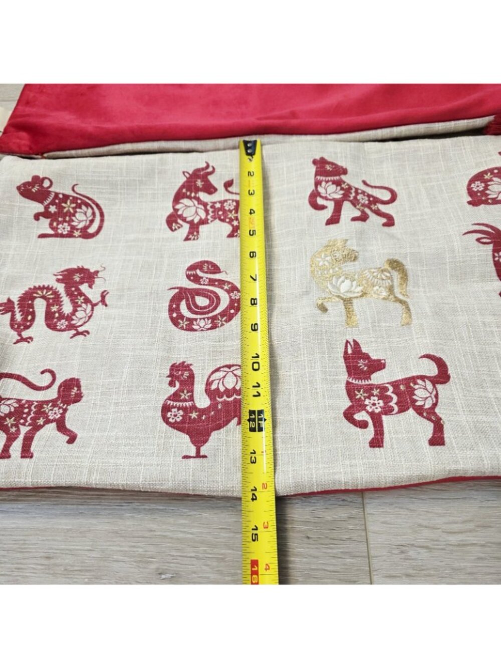 2 Embroidered Chinese Zodiac Signs Theme Red Gold Throw Fringe Pillow Covers - Picture 9 of 9